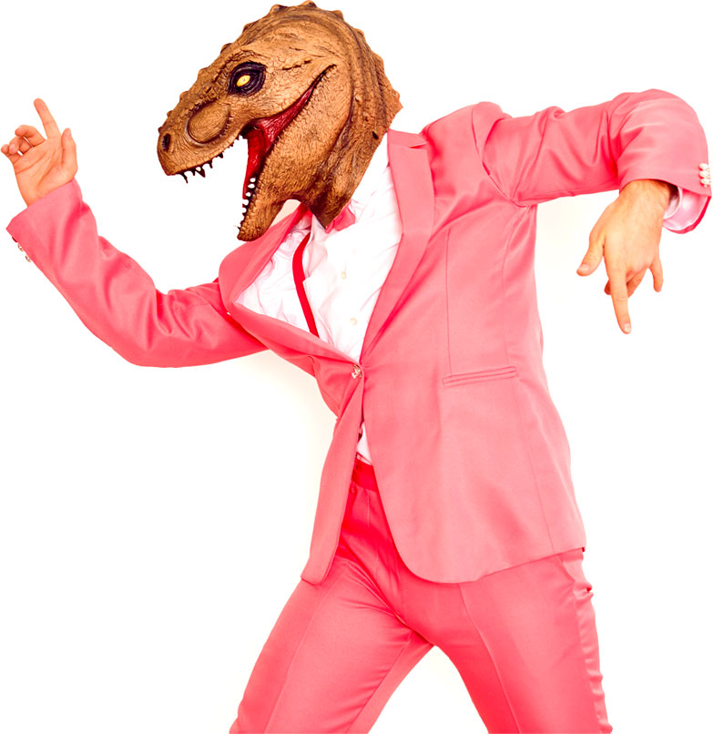 Pink dinosaur man